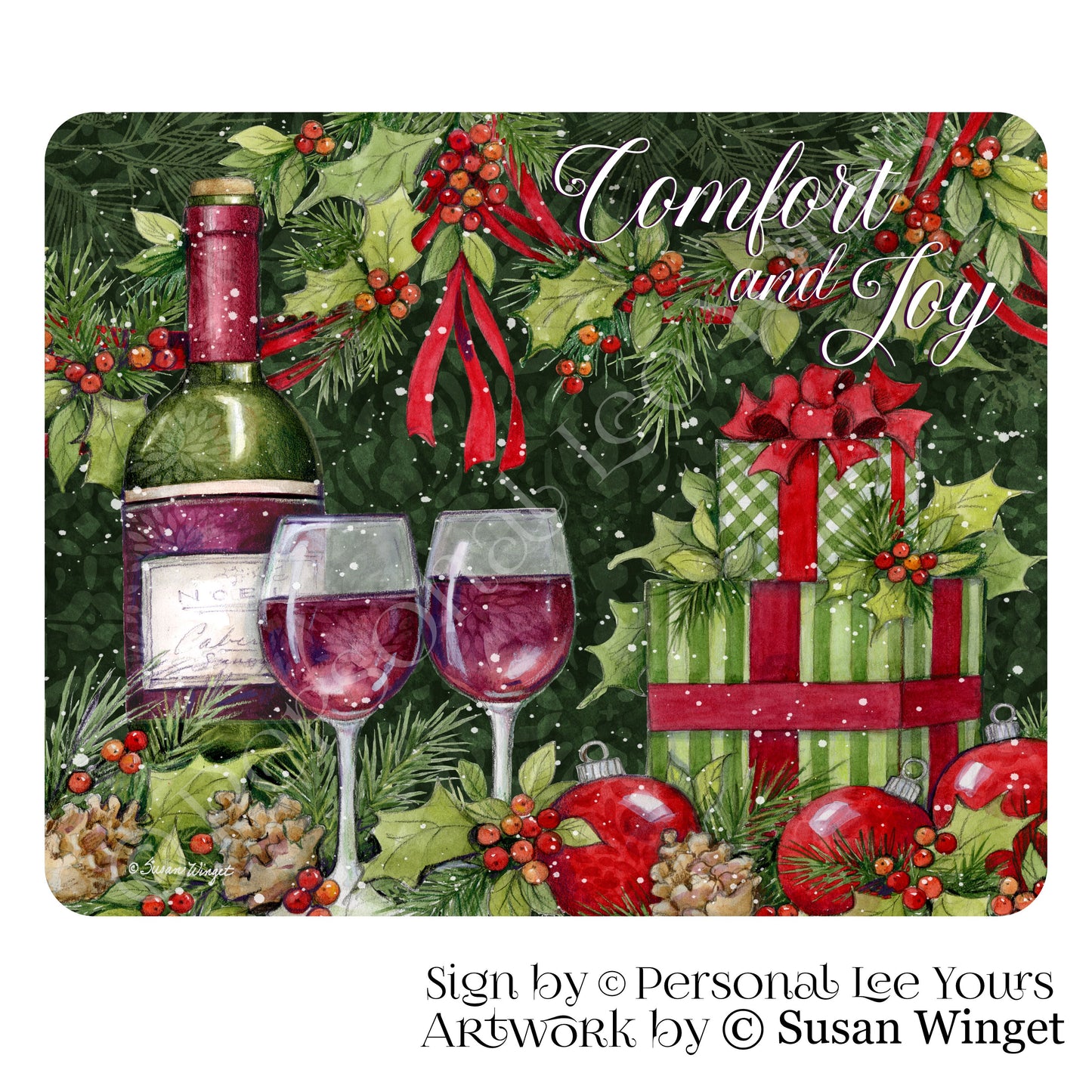 Susan Winget Exclusive Sign * Comfort and Joy * Wine * 2 Sizes * Lightweight Metal