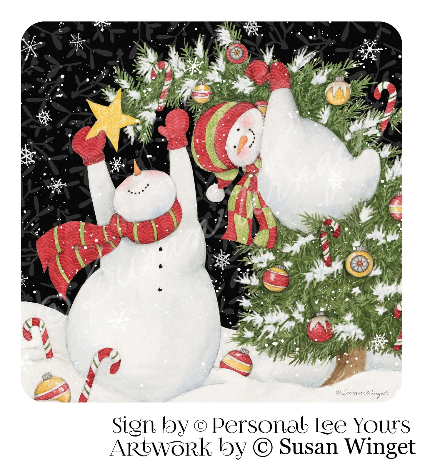 Susan Winget Exclusive Sign * Decorating The Tree * Snowman * 3 Sizes * Lightweight Metal