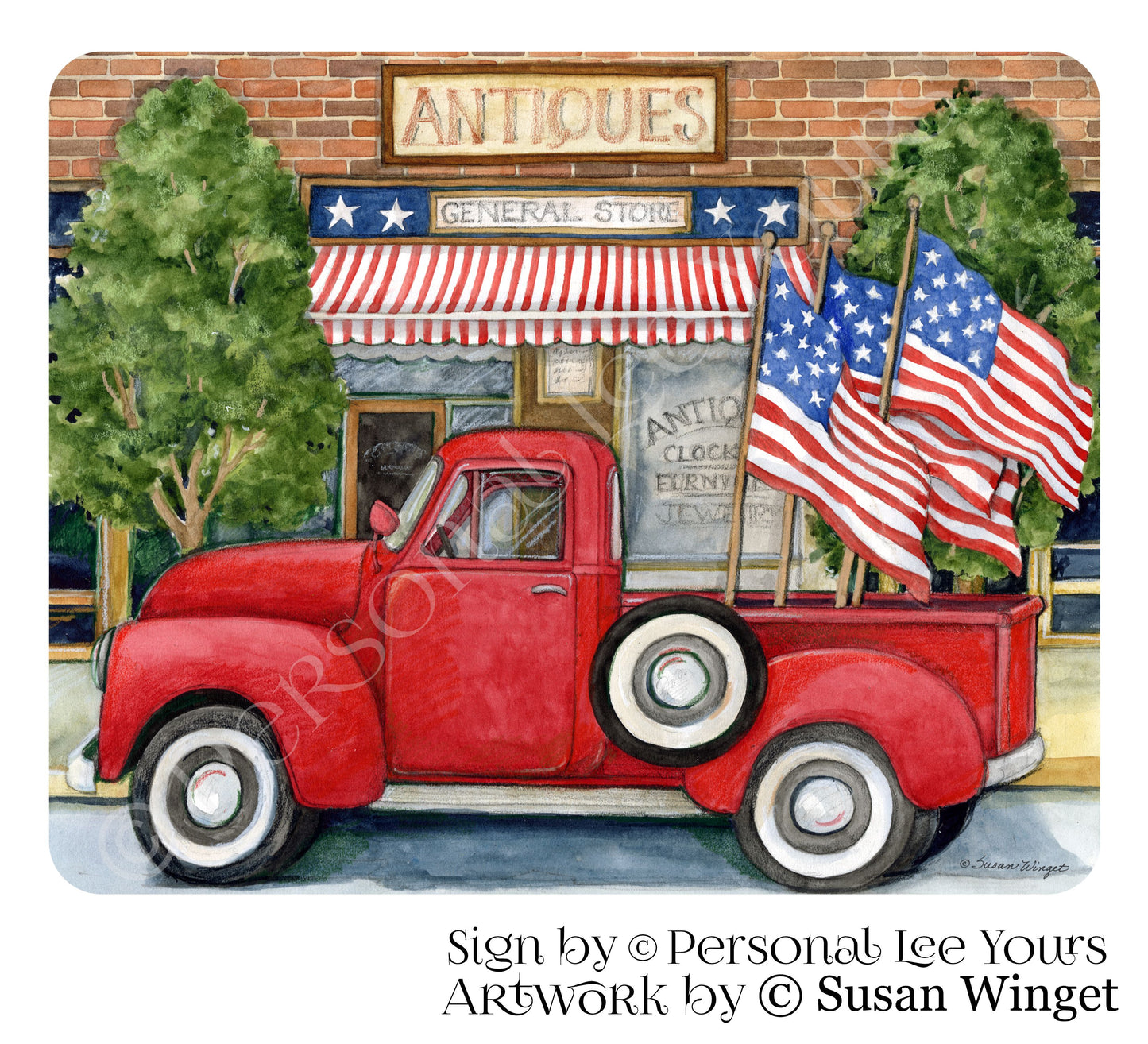 Susan Winget Exclusive Sign * Patriotic * Downtown * Red Truck * 2 Sizes * Lightweight Metal