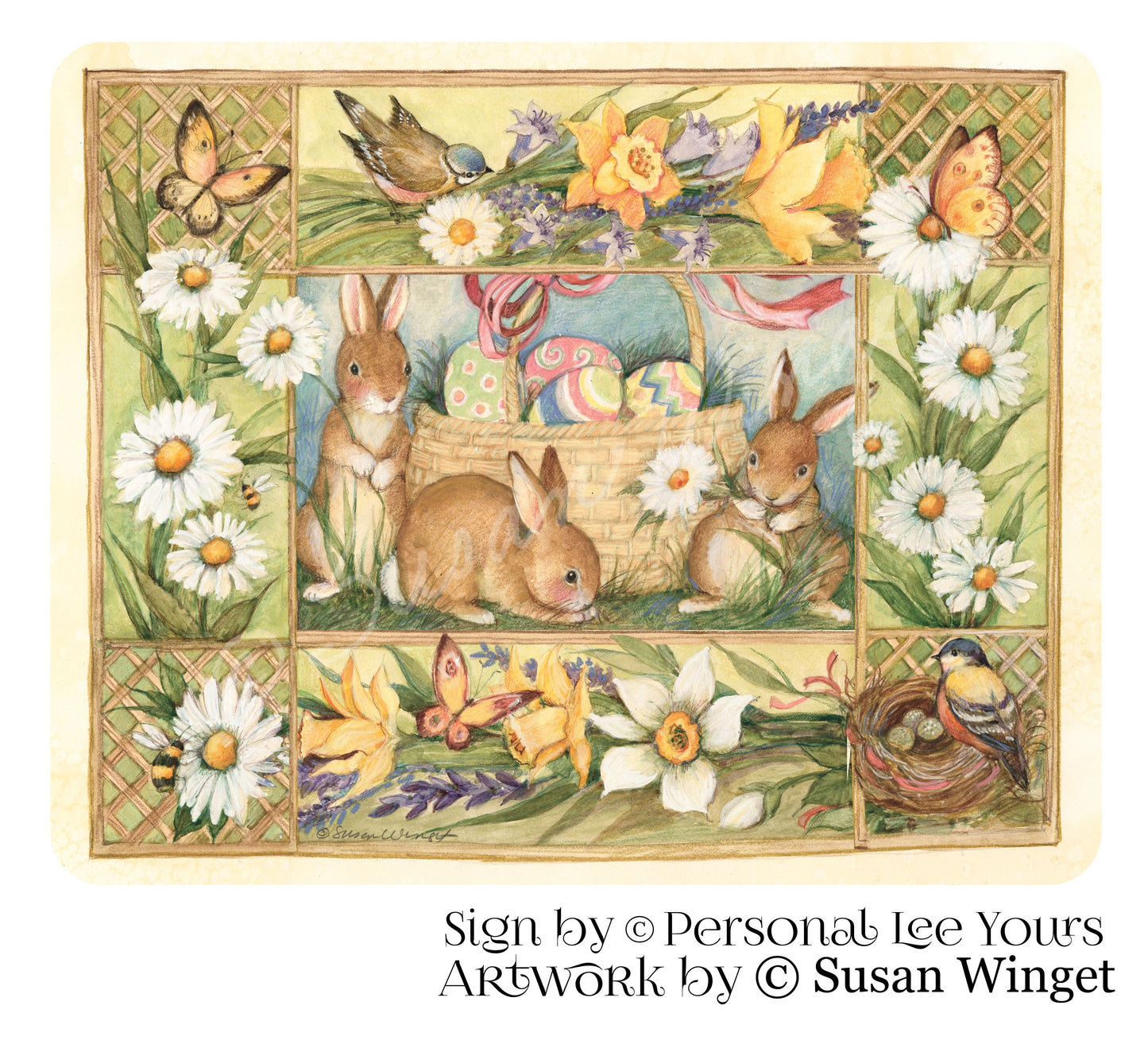 Susan Winget Exclusive Sign * Easter Bunny Basket Collage * 2 Sizes * Lightweight Metal