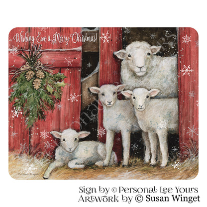 Susan Winget Exclusive Sign * Red Barn Sheep * Wishing Ewe A Merry Christmas * 2 sizes * Lightweight Metal