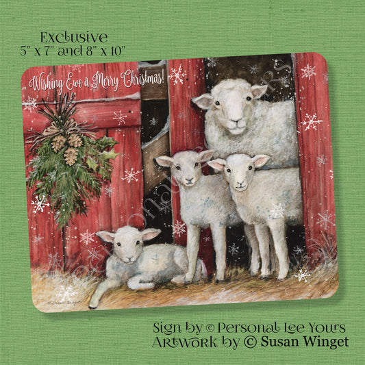 Susan Winget Exclusive Sign * Red Barn Sheep * Wishing Ewe A Merry Christmas * 2 sizes * Lightweight Metal