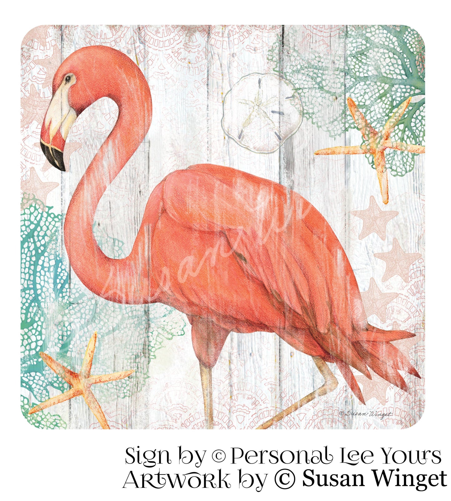 Susan Winget Exclusive Sign * Flamingo Beach * 3 Sizes * Lightweight Metal