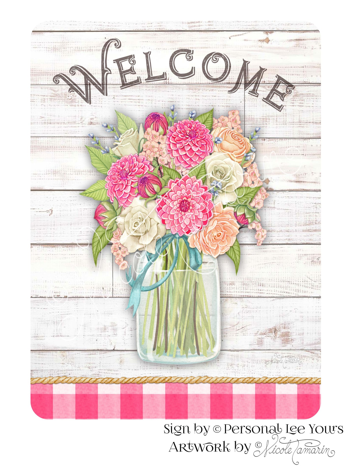 Nicole Tamarin Exclusive Sign * Farmhouse Flowers * Welcome * 2 Sizes * Lightweight Metal