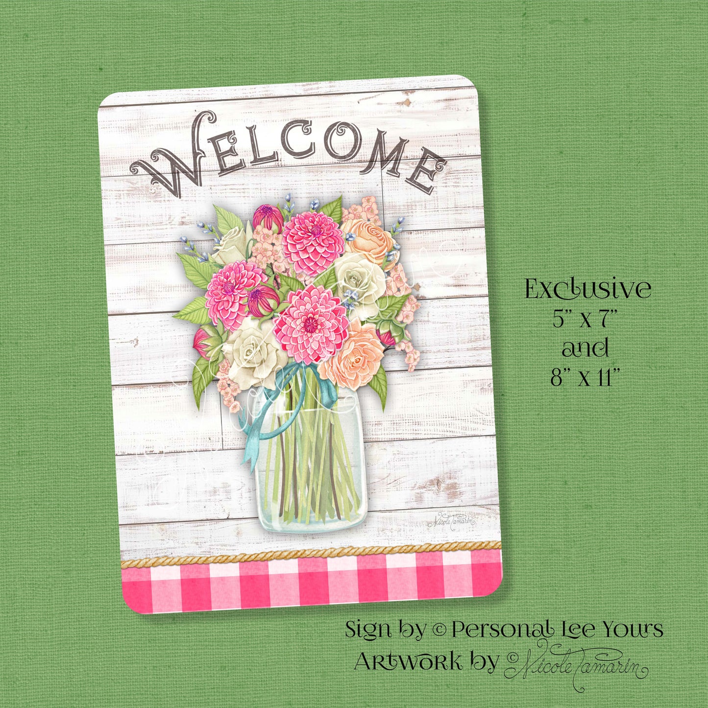 Nicole Tamarin Exclusive Sign * Farmhouse Flowers * Welcome * 2 Sizes * Lightweight Metal