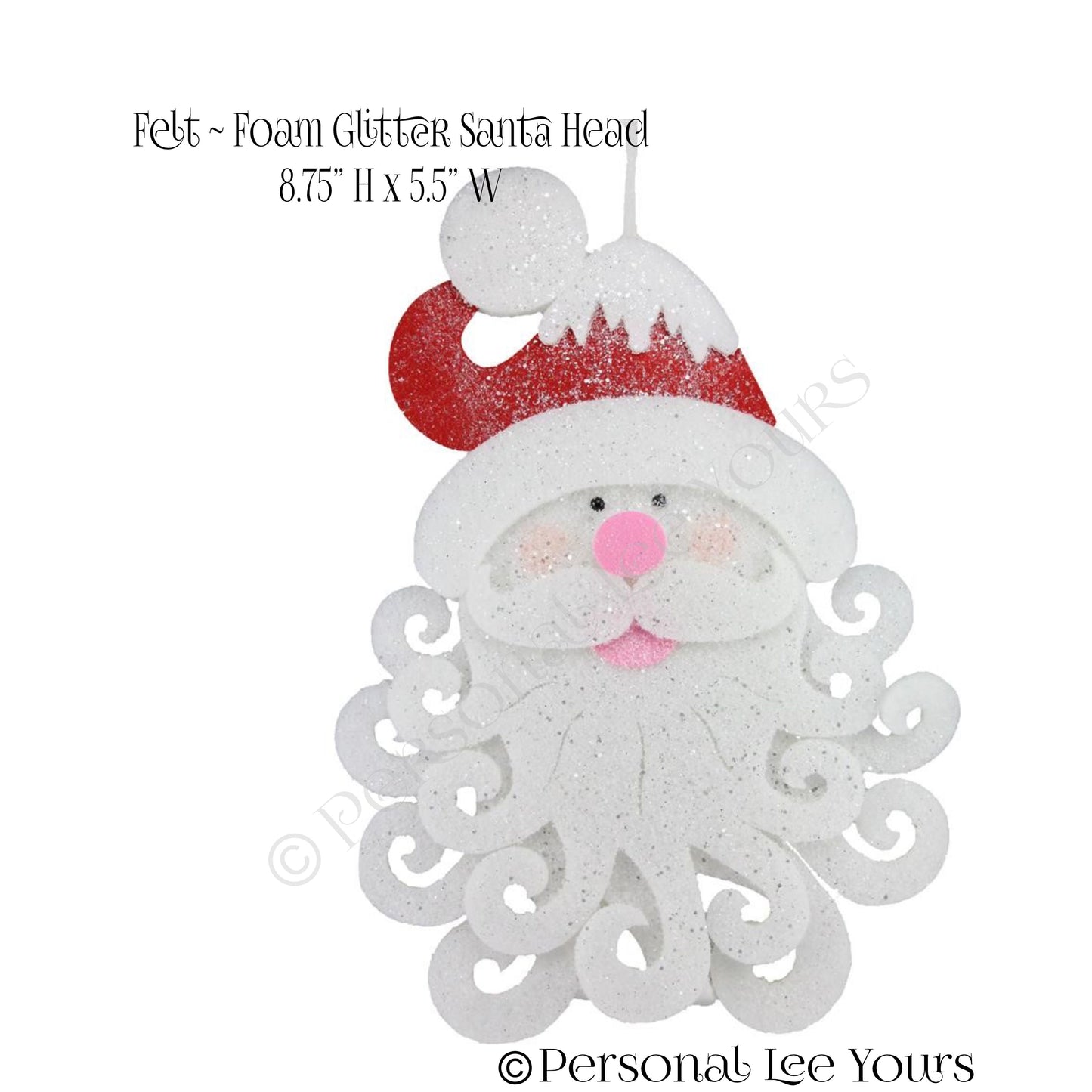 Wreath Accent * Foam ~ Felt Glitter Santa Head* Red, White, Black and Pink * 8.75" H x 5.5" W * Lightweight