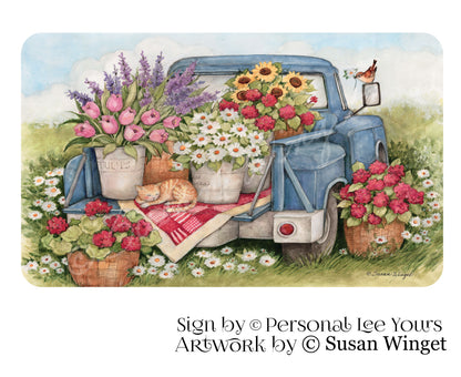 Susan Winget Exclusive Sign * Flower Truck * Blue * 3 Sizes * Lightweight Metal