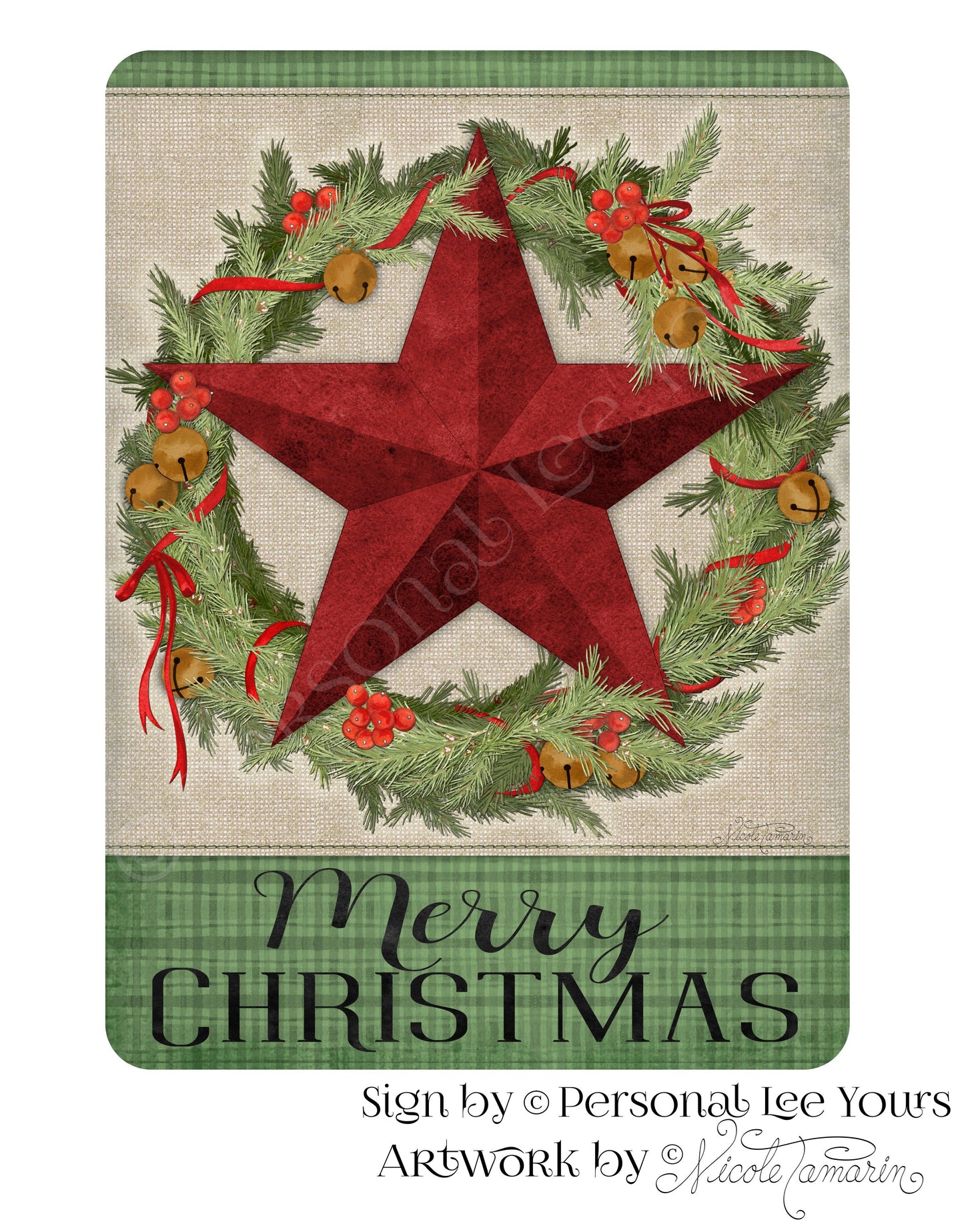 Nicole Tamarin Exclusive Sign * Farmhouse Wreath Barn Star Christmas * 2 Sizes * Lightweight Metal