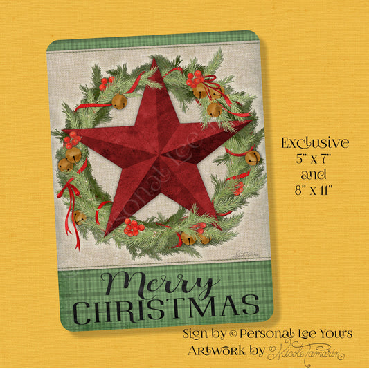 Nicole Tamarin Exclusive Sign * Farmhouse Wreath Barn Star Christmas * 2 Sizes * Lightweight Metal