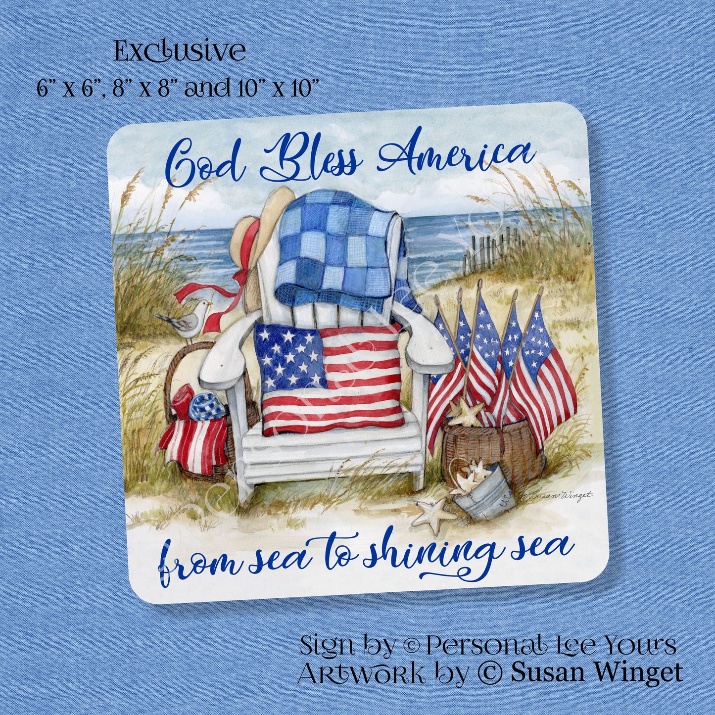 Susan Winget Exclusive Sign * God Bless America From Sea To Shining Sea * 3 Sizes * Lightweight Metal