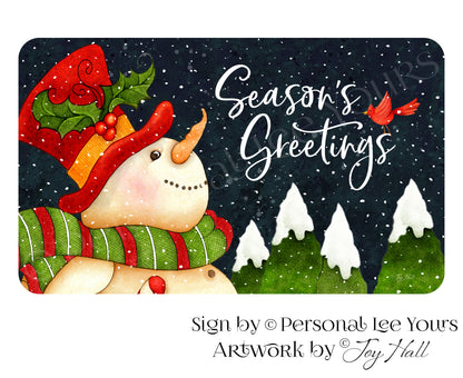 Joy Hall Exclusive Sign * Season's Greetings Snowman * Horizontal * 3 Sizes * Lightweight Metal