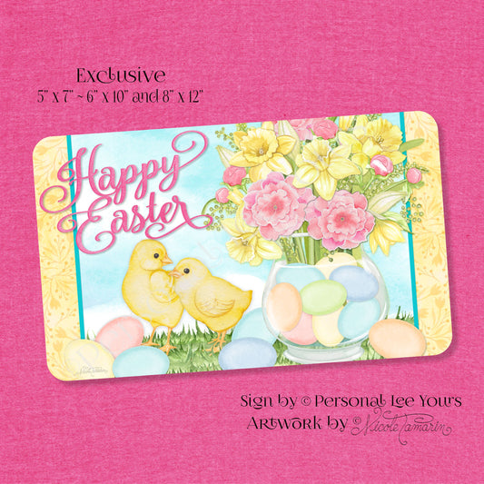 Nicole Tamarin Exclusive Sign * Happy Easter~ Chicks and Flowers * 3 Sizes * Lightweight Metal