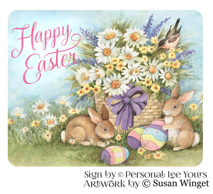 Susan Winget Exclusive Sign * Happy Easter * Basket and Bunnies * 2 Sizes * Lightweight Metal