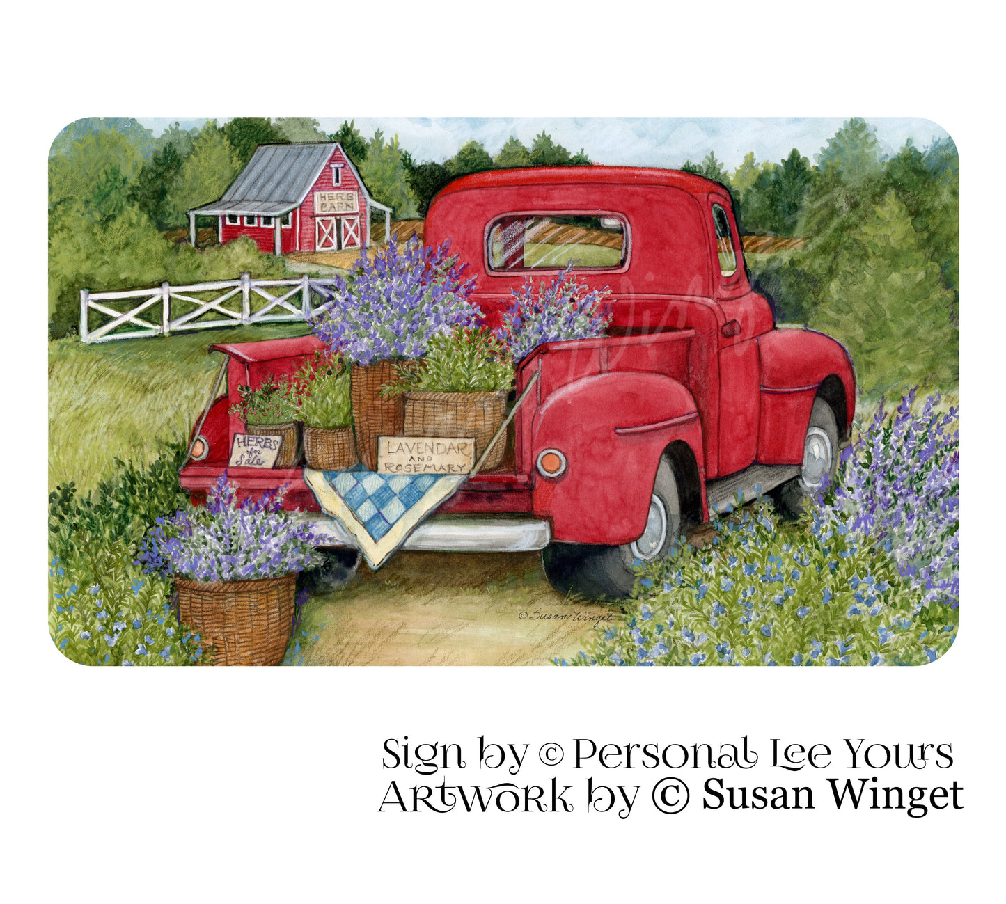 Susan Winget Exclusive Sign * Herbs For Sale * Red Truck * 3 Sizes * Lightweight Metal