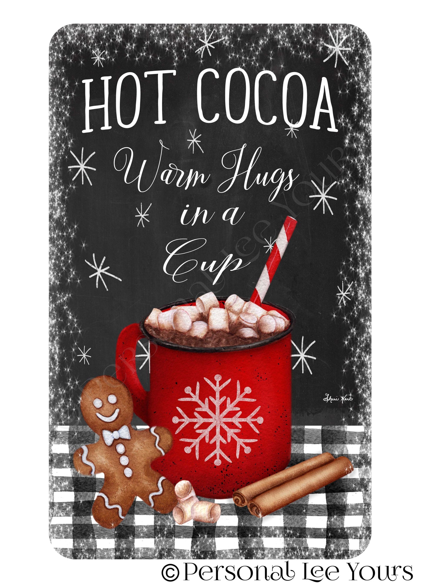 Winter Wreath Sign * Hot Cocoa ~ Warm Hugs In A Cup * 3 Sizes * Lightweight Metal