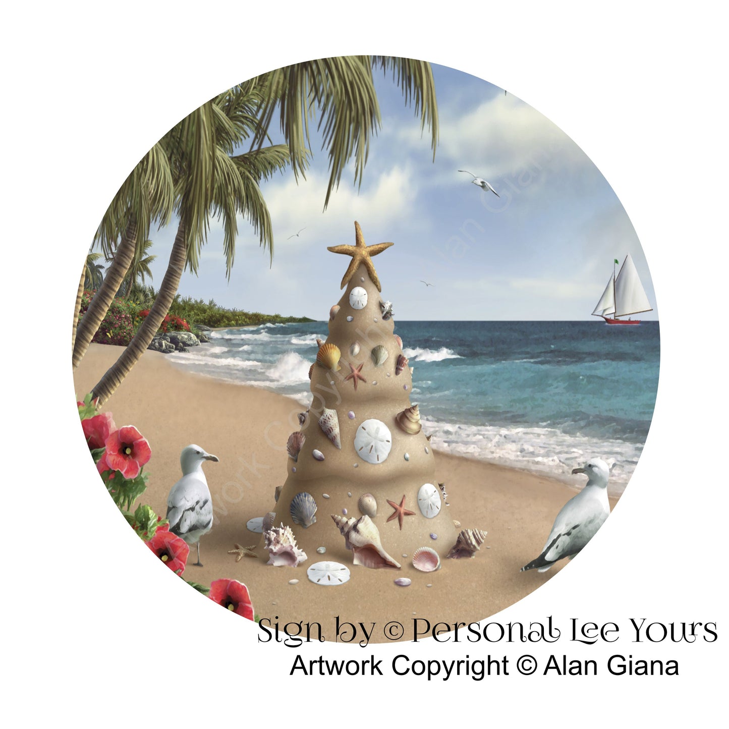Alan Giana Exclusive Sign * Holiday In Paradise * Christmas * Round * Lightweight Metal