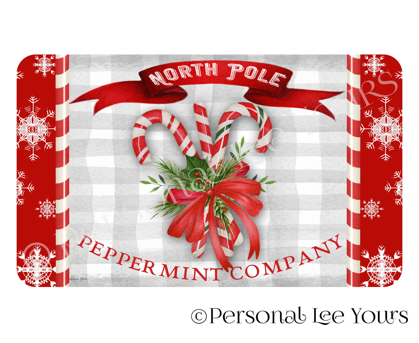 Christmas Wreath Sign * North Pole Peppermint Co. * Horizontal * 3 Sizes * Lightweight Metal