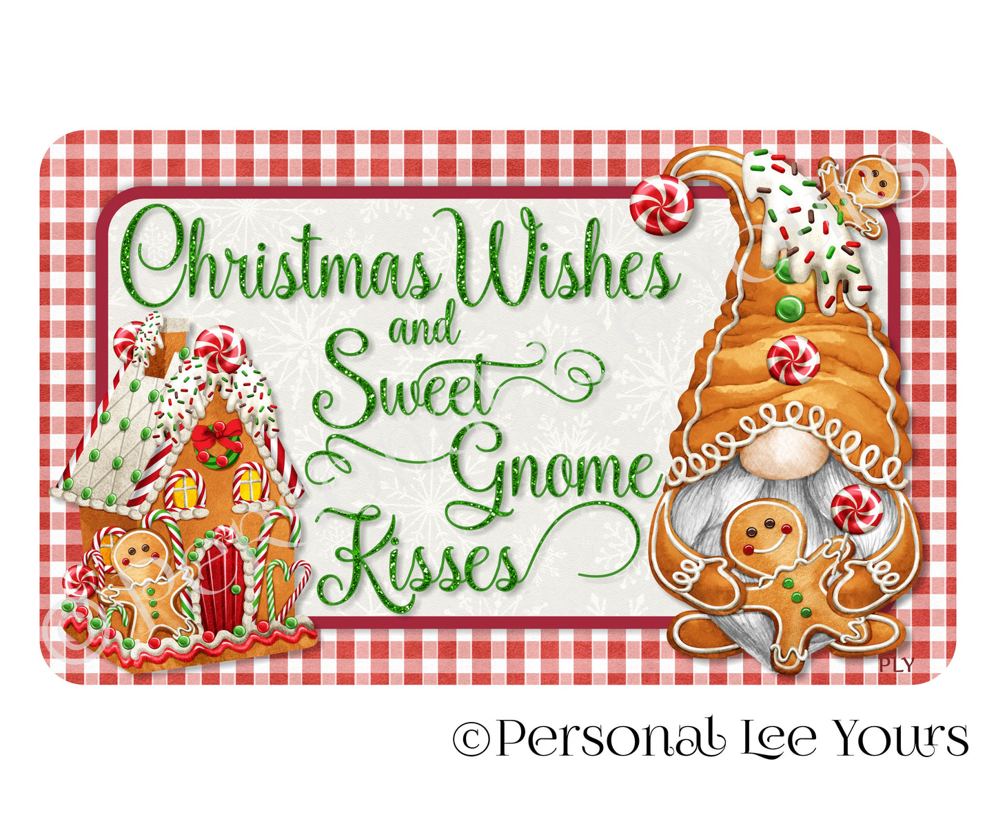 Christmas Wreath Sign * Gingerbread Gnome * Horizontal * 3 Sizes * Lightweight Metal