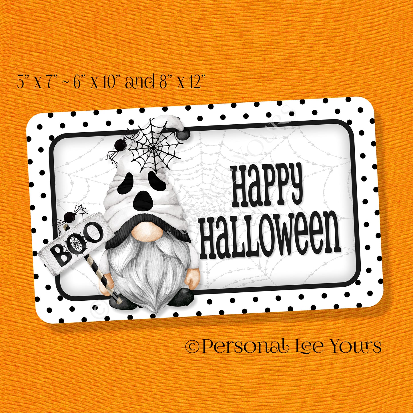 Wreath Sign * Happy Halloween ~ Ghost Gnome * Horizontal * 3 Sizes * Lightweight Metal