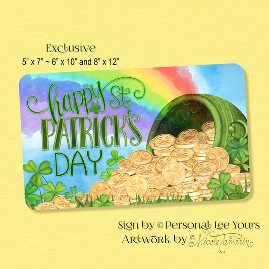 Nicole Tamarin Exclusive Sign * Happy St. Patrick's Day * Pot of Gold * 3 Sizes * Lightweight Metal