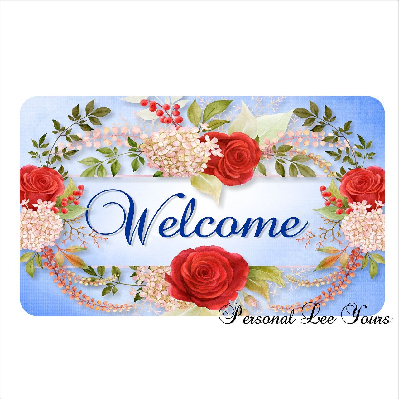 Metal Wreath Sign * Red Rose Welcome * 3 Sizes * Lightweight