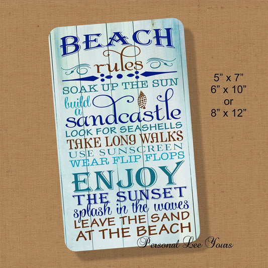 Metal Wreath Sign * Beach Rules * 3 Sizes * Lightweight