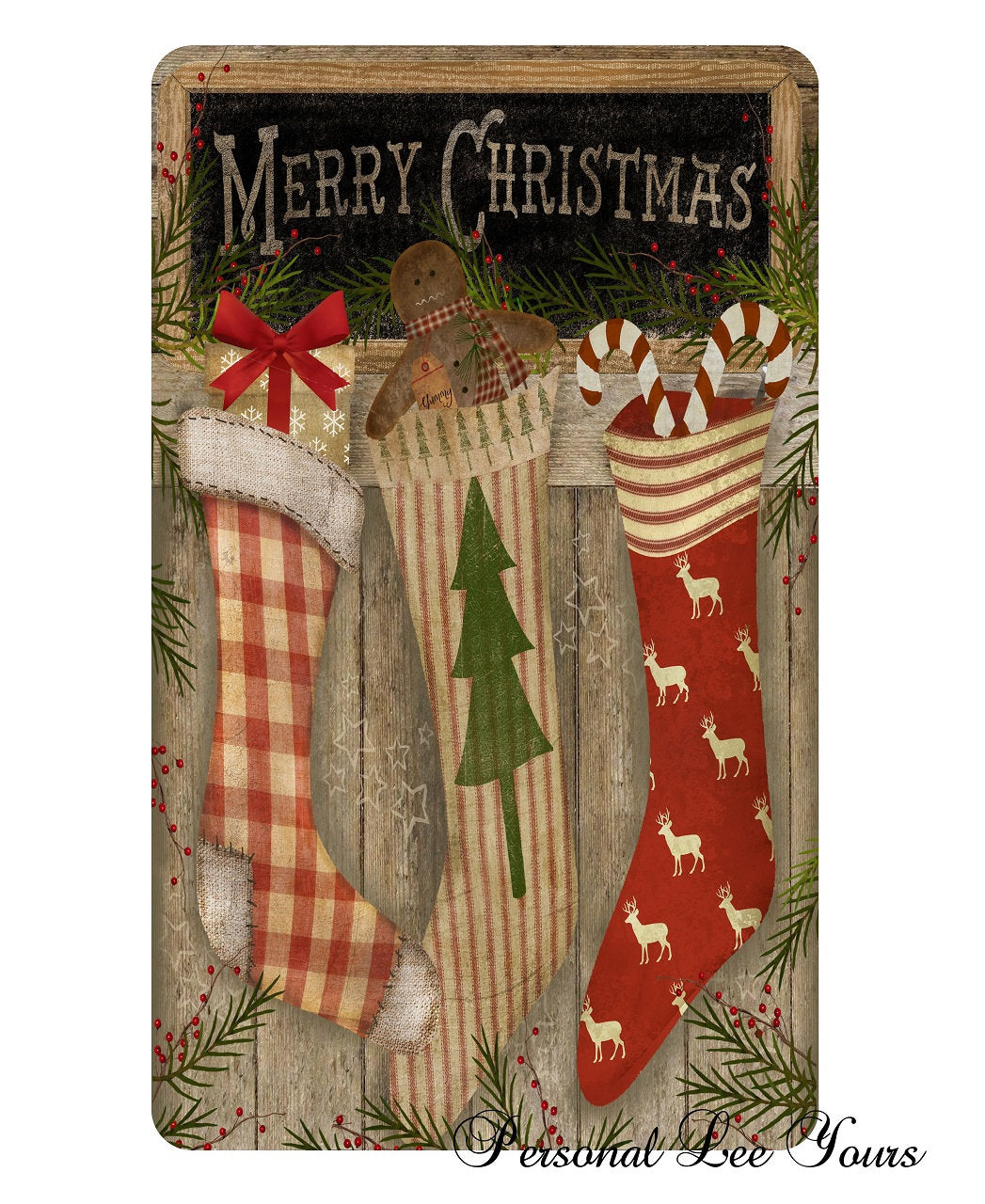 Christmas Wreath Sign * Christmas Stockings * Primitive * 3 Sizes * Lightweight Metal