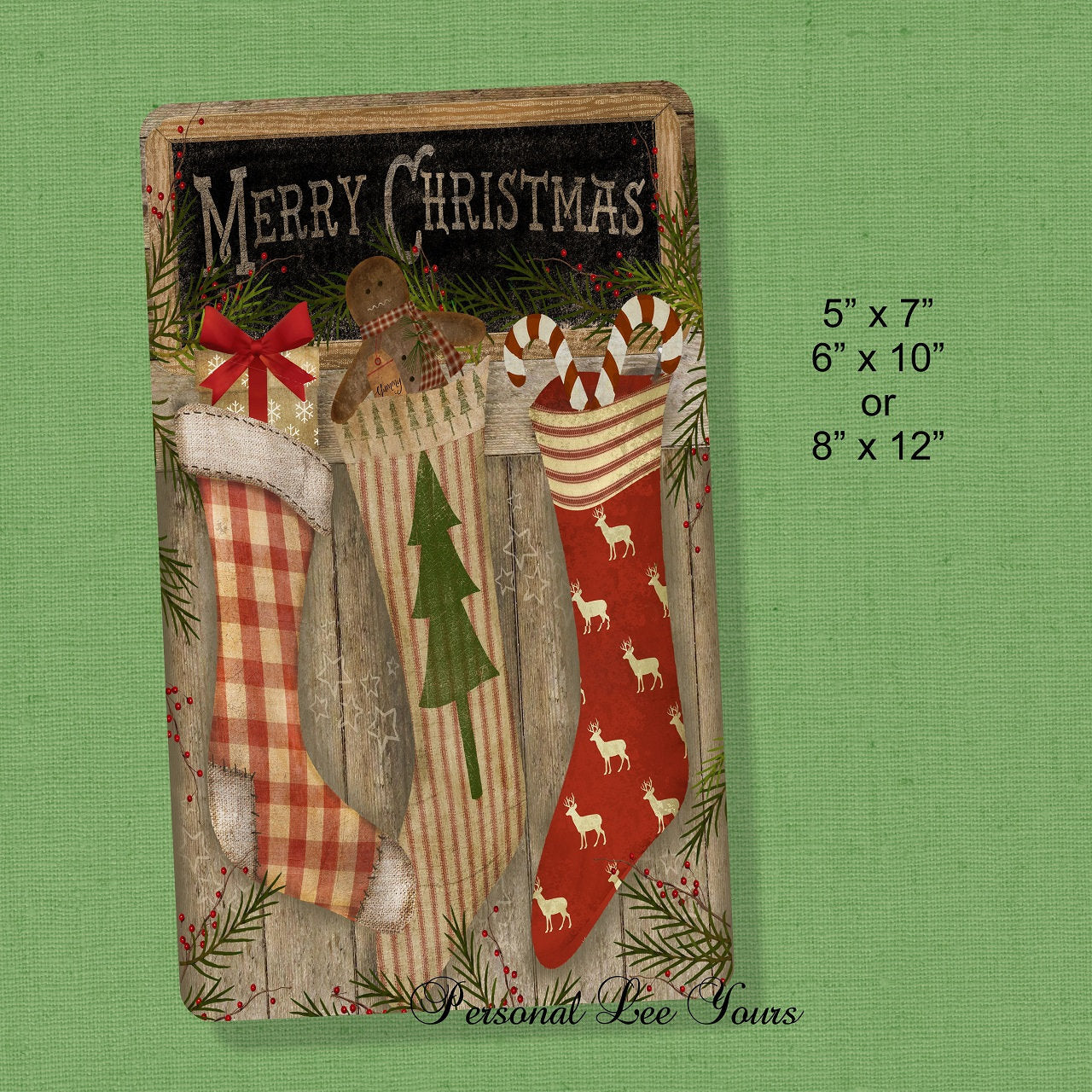 Christmas Wreath Sign * Christmas Stockings * Primitive * 3 Sizes * Lightweight Metal
