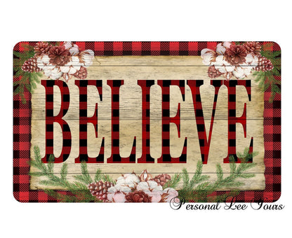 Metal Wreath Sign * Believe Buffalo Plaid Cotton * 3 Sizes * Lightweight