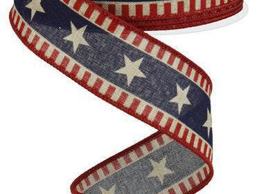 Wired Ribbon * Stars and Stripes * Red Beige and Blue * 1.5" x 10 Yards Royal Canvas * RG01720R2