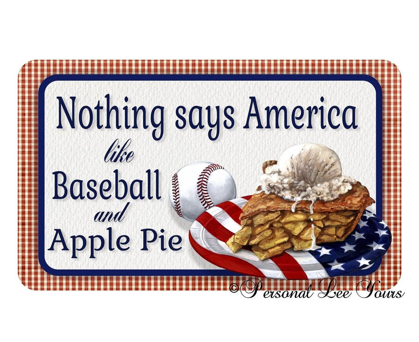 Metal Wreath Sign * Nothing Says America Like Baseball and Apple Pie * 3 Sizes * Lightweight