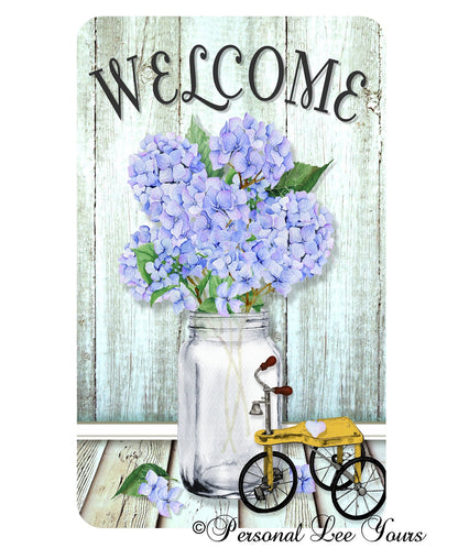 Wreath Sign * Farmhouse Hydrangea Welcome * 3 Sizes * Lightweight Metal