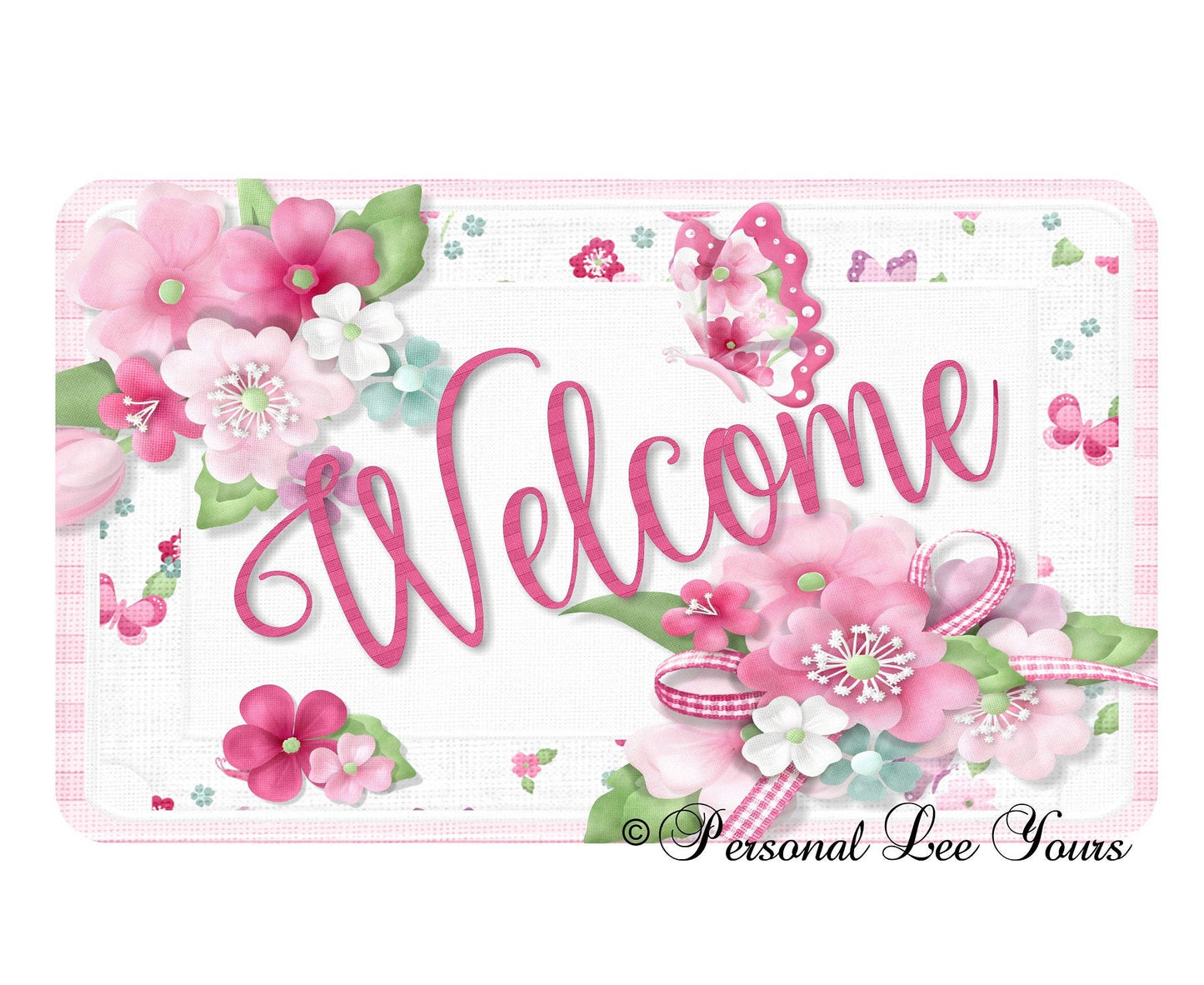 Wreath Sign * A Pink Welcome * Lightweight *3 Sizes * Lightweight Metal