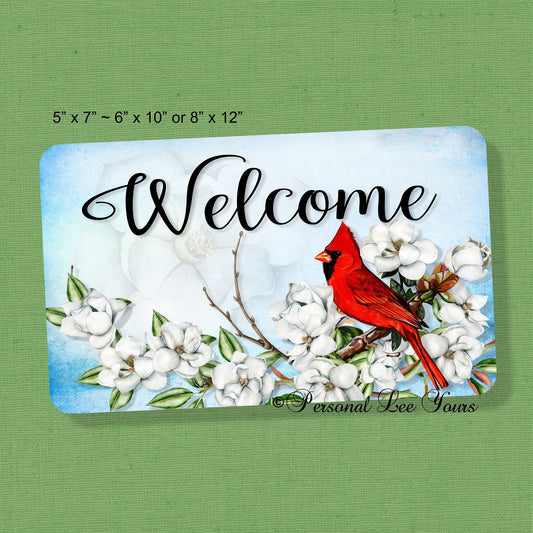 Wreath Sign * Cardinal Welcome * 3 Sizes * Lightweight Metal