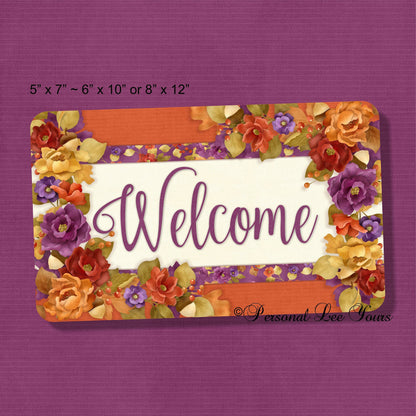 Wreath Sign * Welcome Autumn Blossoms * 3 Sizes * Lightweight Metal