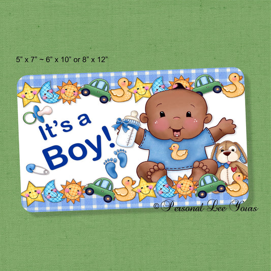 Wreath Sign * It's A Boy * Baby of Color *  3 Sizes * Lightweight Metal