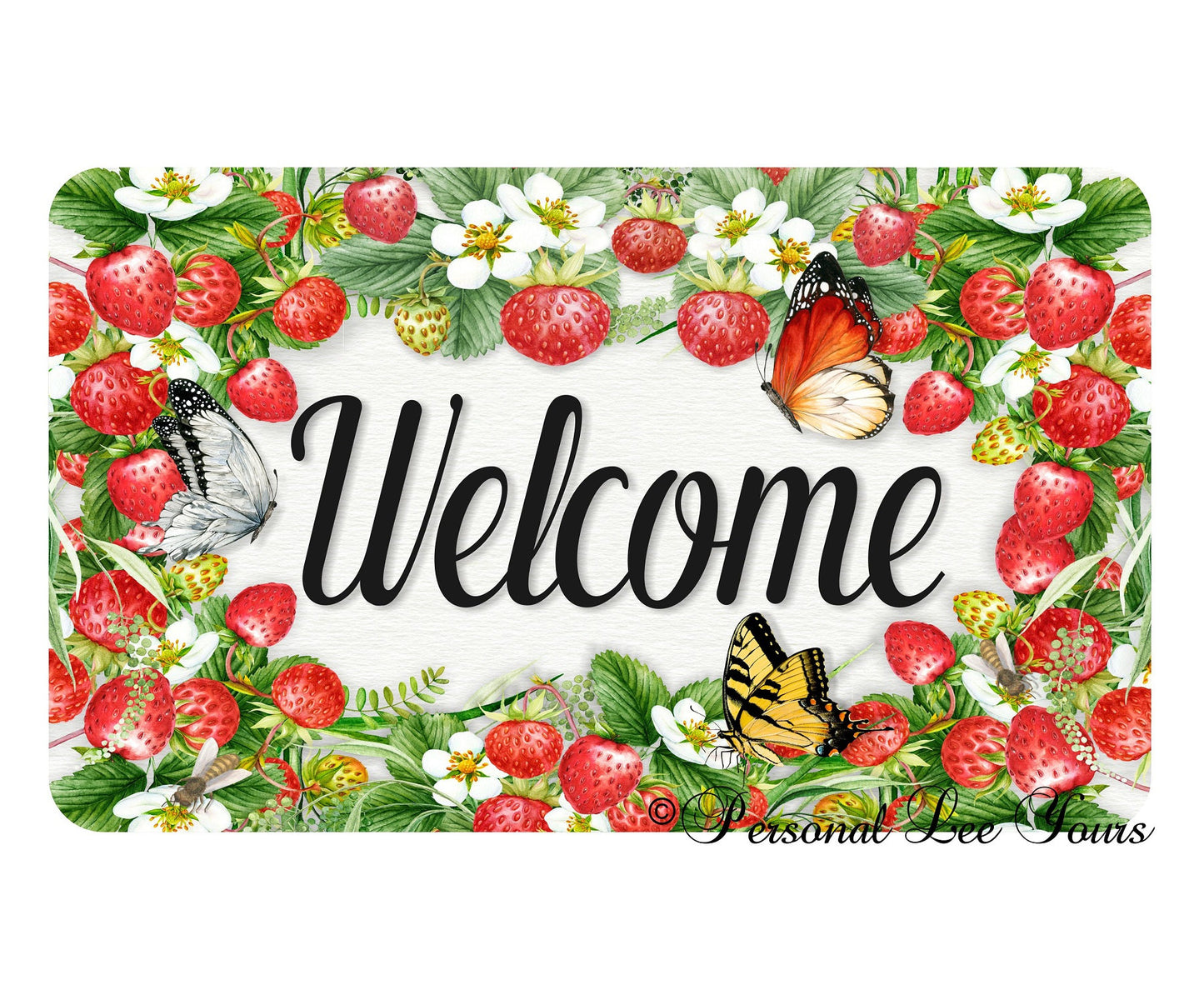 Wreath Sign * Strawberry Welcome * 3 Sizes * Lightweight Metal