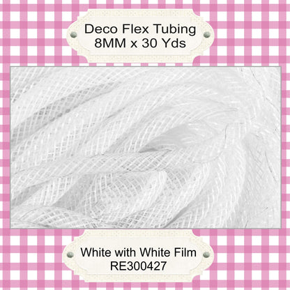 Deco Flex Tubing * White with White Film  * 8mm x 30 yards * Wreath Supplies * RE300427