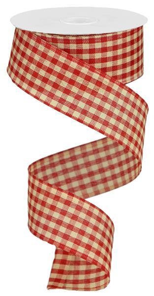 Wired Ribbon * Farmhouse Gingham Check * Red and Cream * 1.5" x 10 Yards * RG0132054  * Canvas