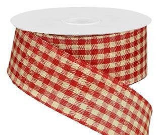Wired Ribbon * Farmhouse Gingham Check * Red and Cream * 1.5" x 10 Yards * RG0132054  * Canvas