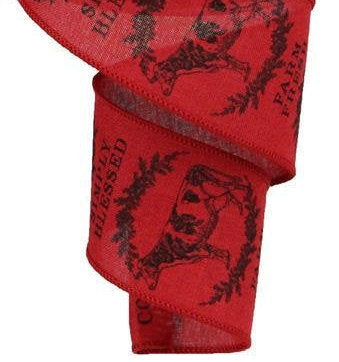 Wired Ribbon * Farmhouse Animals * Crimson and Black * Rooster, Pig and Cow * 2.5" x 10 Yards * RG01910H8 * Canvas