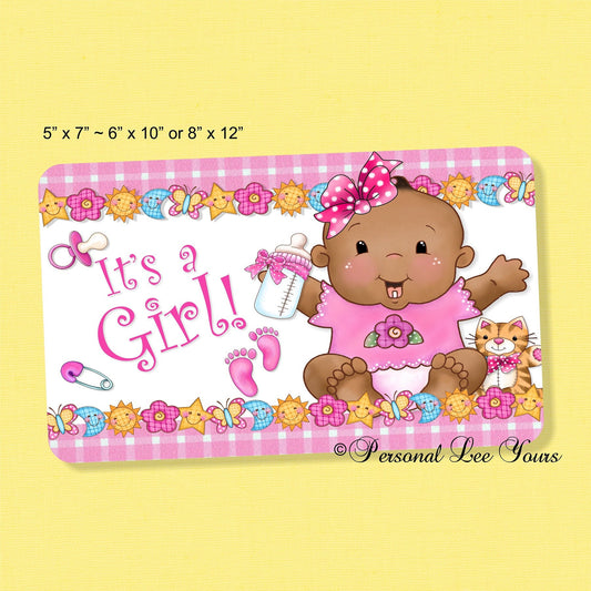 Wreath Sign * It's A Girl * Baby of Color * 3 Sizes * Lightweight Metal