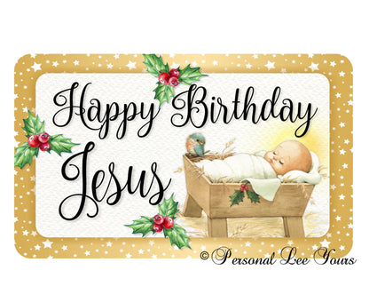 Christmas Wreath Sign * Happy Birthday Jesus * 3 Sizes * Lightweight Metal