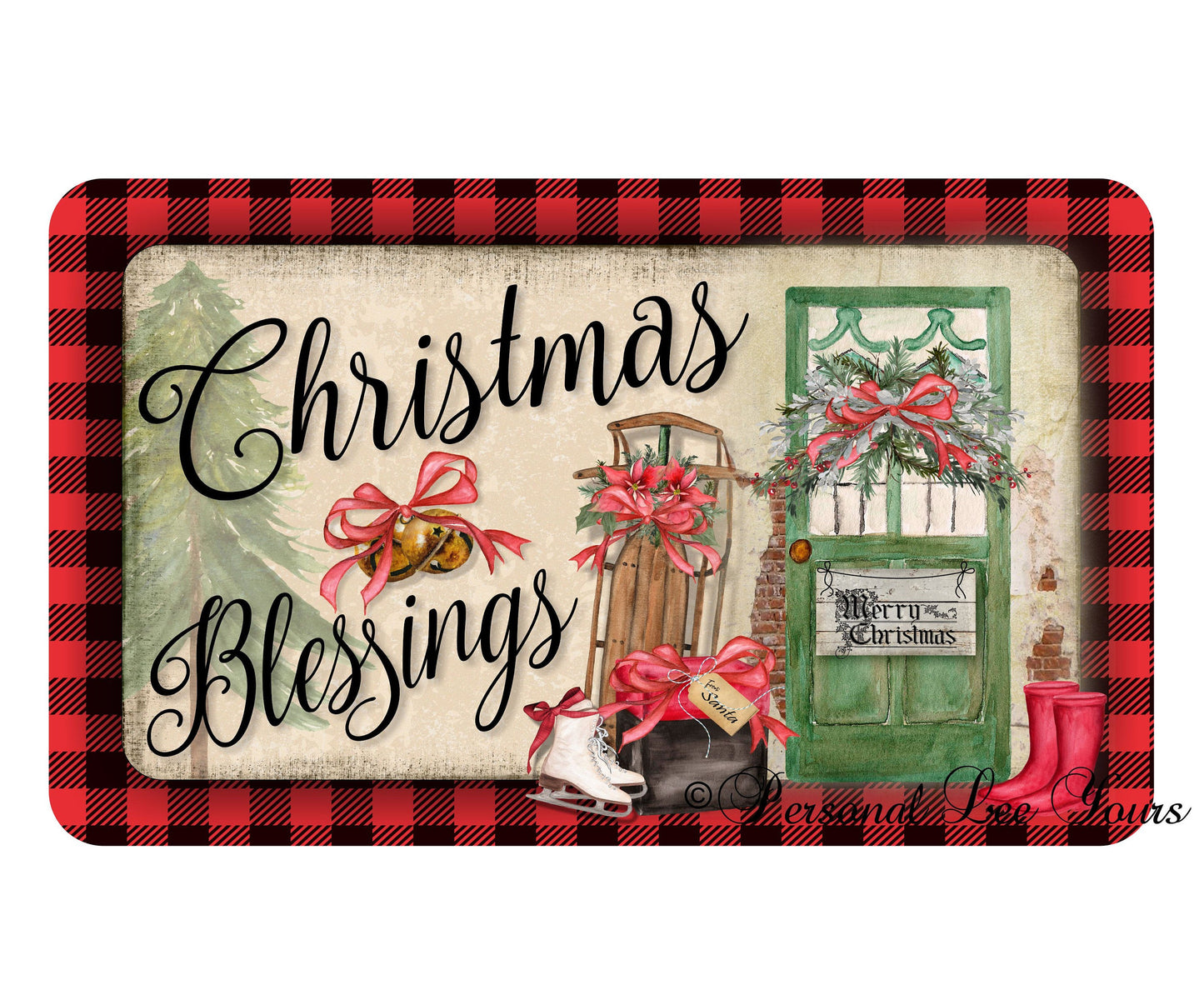 Wreath Sign * Christmas Blessings 2 * 3 Sizes * Lightweight Metal