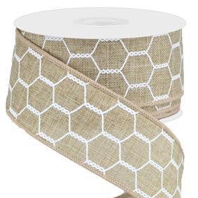 Wired Ribbon * Chicken Wire * Lt. Beige and White Canvas * 1.5" x 10 Yards * RGA1085CJ