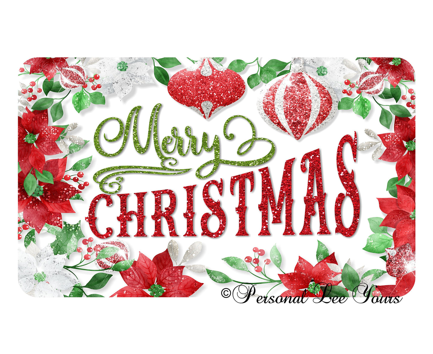 Holiday Wreath Sign * Merry Christmas Poinsettia * 3 Sizes * Lightweight Metal