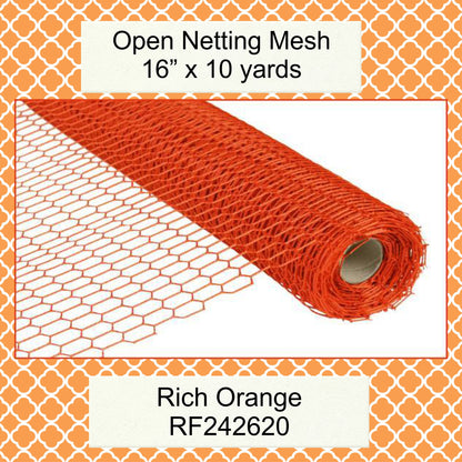 Open Netting Mesh/Ribbon * Rich Orange * 16" x 10 Yards * RF242620 * Use As Ribbon or Mesh Accent
