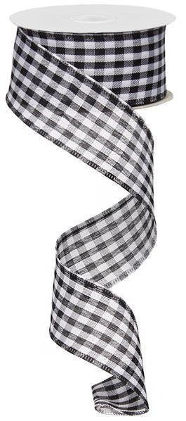 Wired Ribbon * Black and White Gingham Check * Farmhouse * 1.5" x 10 Yards * RG01048L6  * Canvas