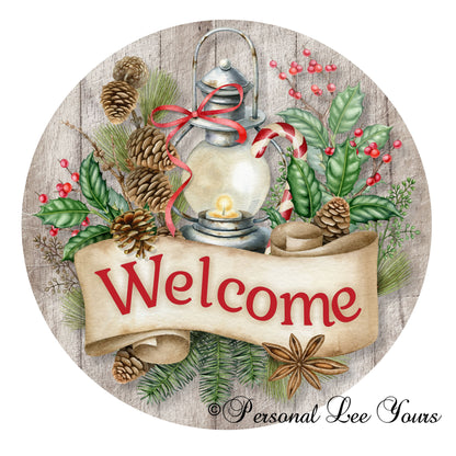 Holiday Wreath Sign * Christmas Welcome * Round * Lightweight Metal