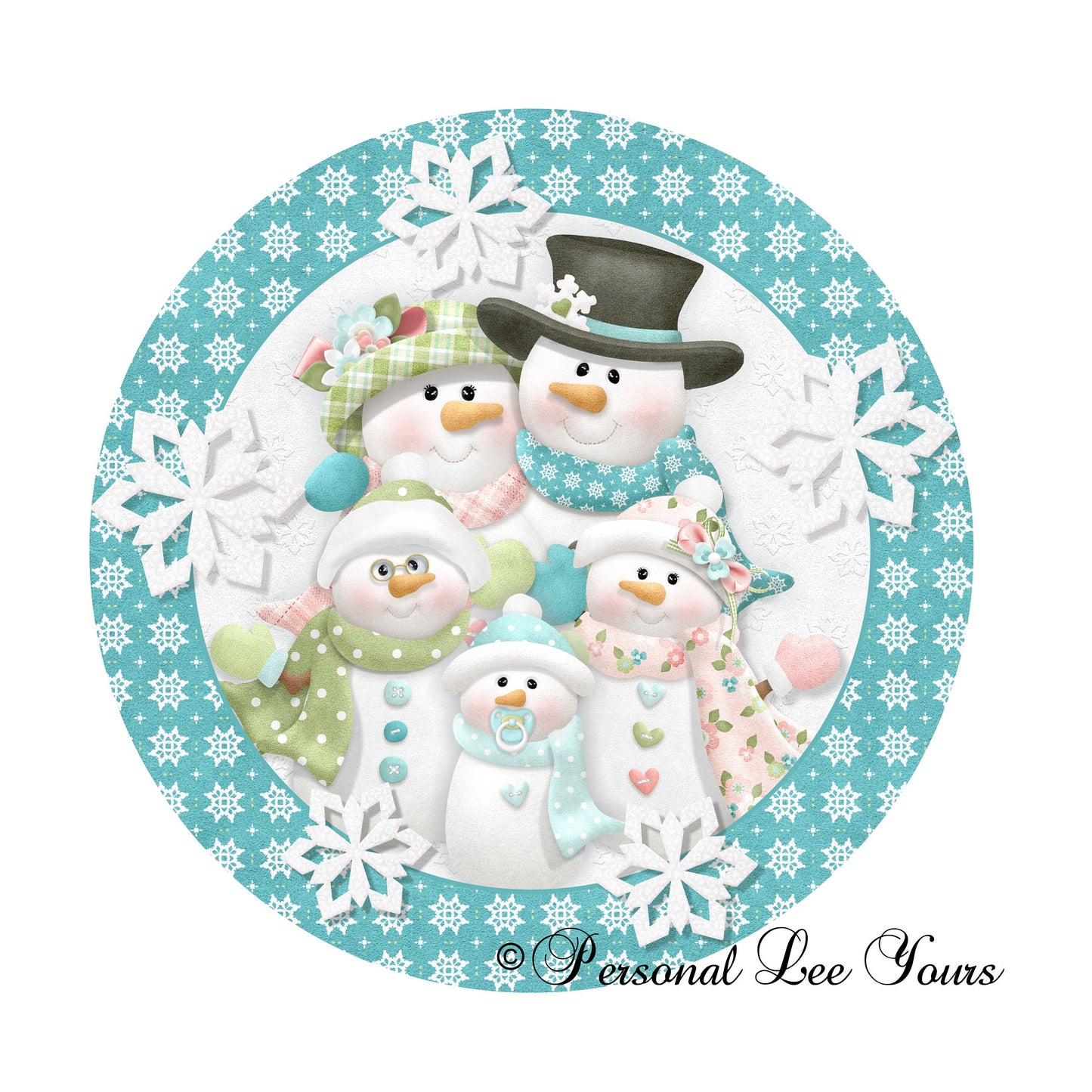 Winter Wreath Sign * Snowman Family * Round * Lightweight Metal